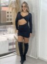vestido lisa poliamida preto