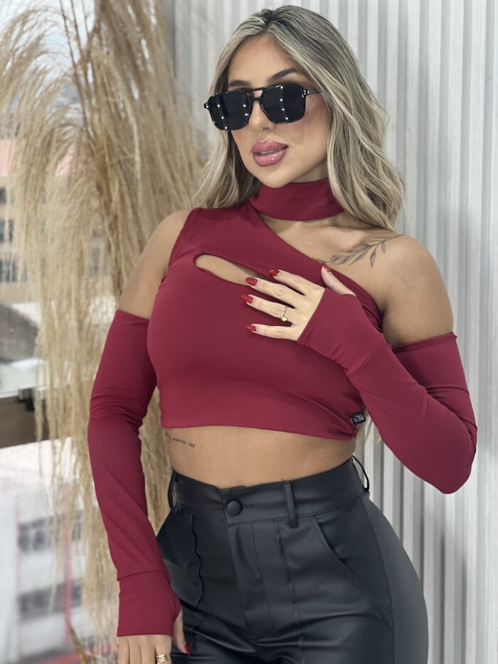 cropped manga longa bad mi bordo