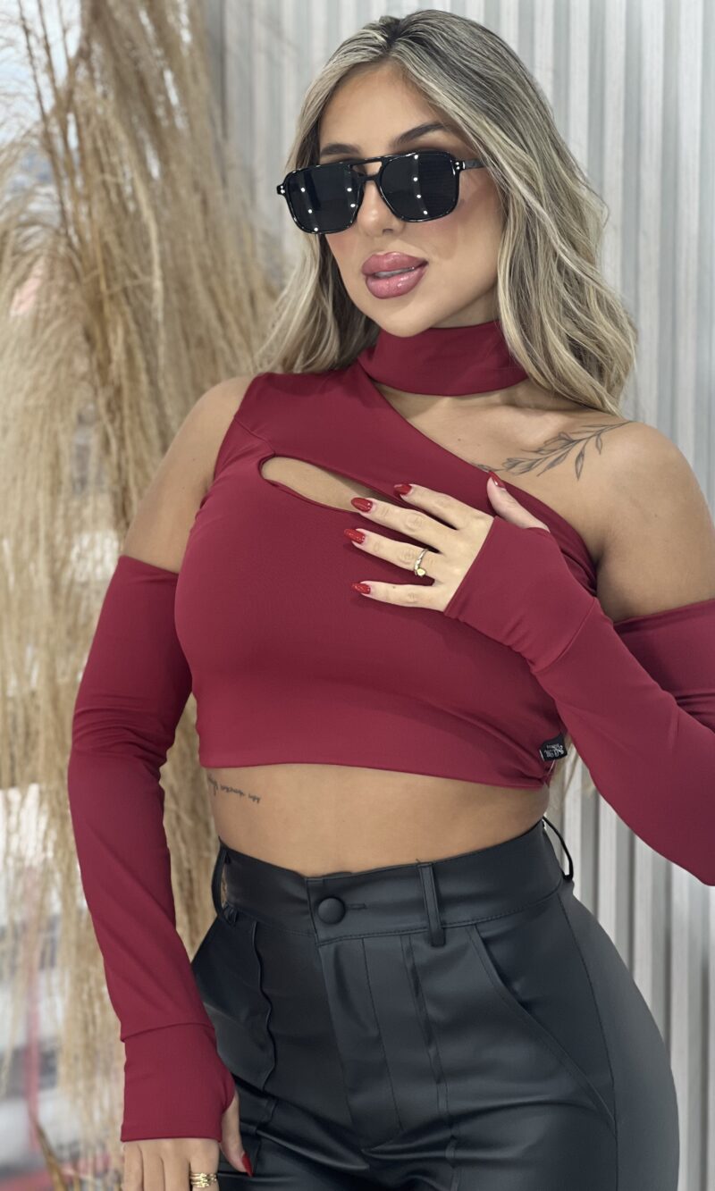 cropped manga longa bad mi bordo