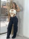calça jeans cargo wide leg ludmila