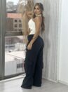 calça jeans cargo wide leg ludmila