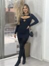 vestido lisa poliamida preto