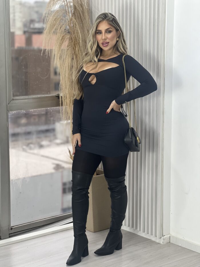 vestido lisa poliamida preto
