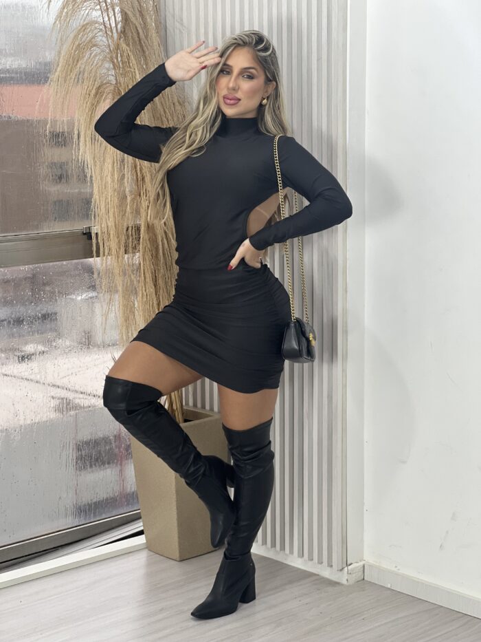 vestido midi manga longa sabrina preto