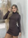 vestido manga longa mimas marrom