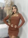 vestido manga longa poliamida katrin caramelo