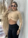 cropped manga longa lili bege