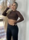 cropped manga longa marrom