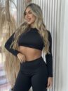 cropped manga longa preto