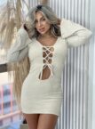 vestido manga longa rebeca bege