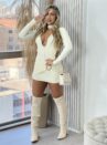 vestido manga longa poliamida creme