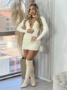 vestido manga longa poliamida creme
