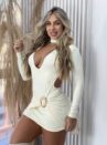 vestido manga longa poliamida creme