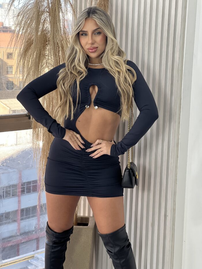 vestido manga longa lumena preto