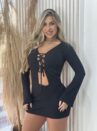 vestido manga longa rebeca preto