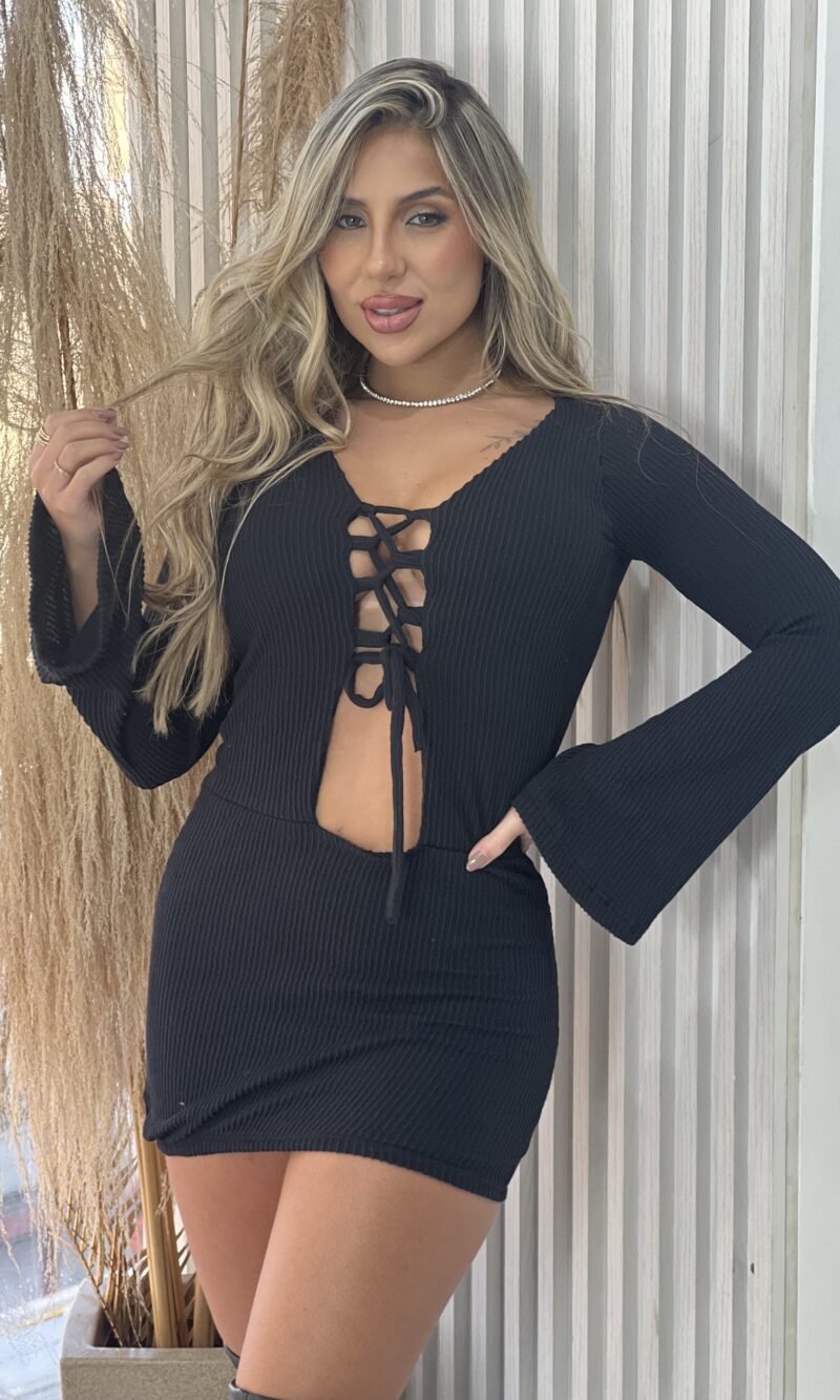 vestido manga longa rebeca preto