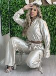 conjunto manga longa acetinado zuri champagne