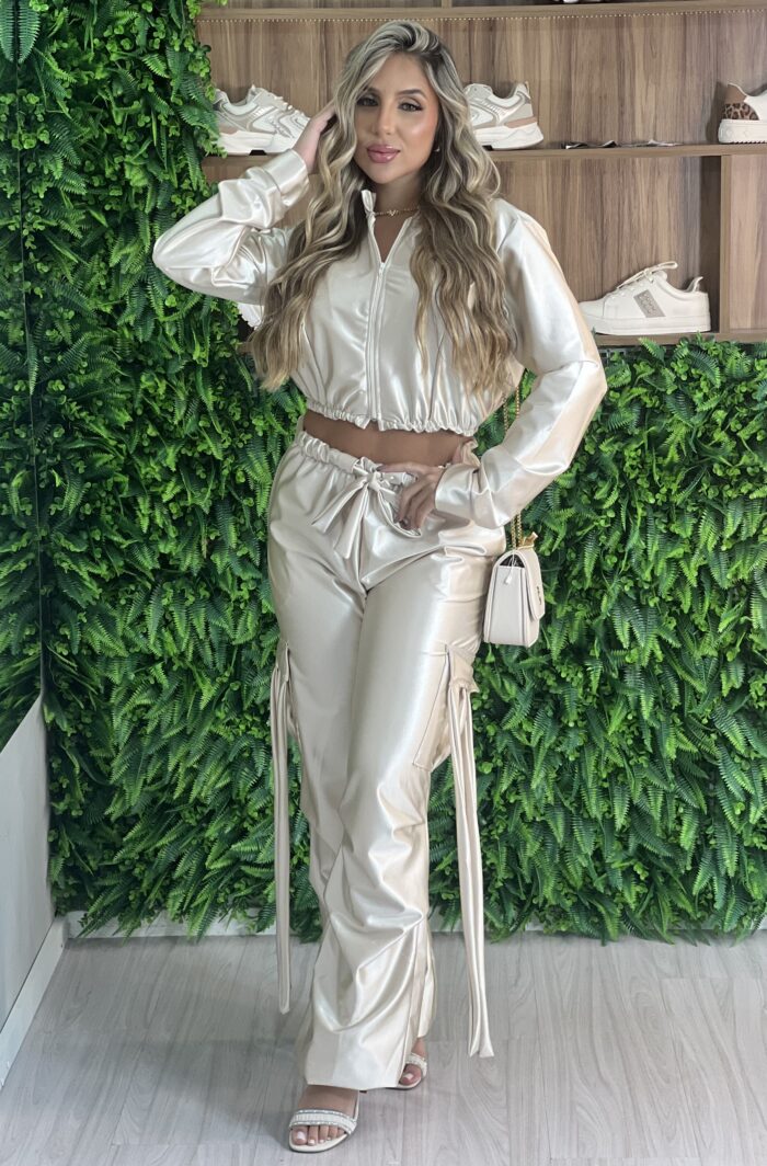 conjunto manga longa acetinado zuri champagne