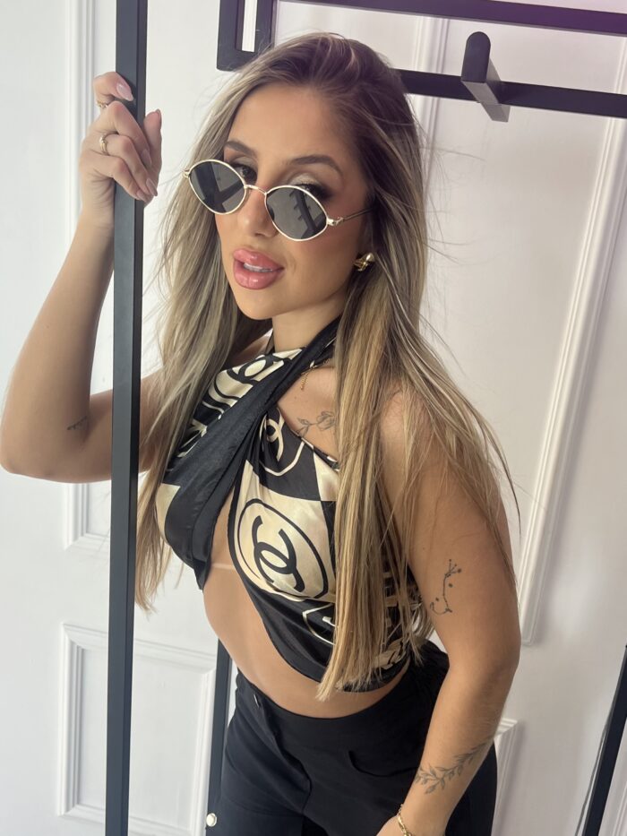 lenço multiformas cetim seda preto/champagne