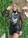 lenço multifuncional cetim seda preto/off white