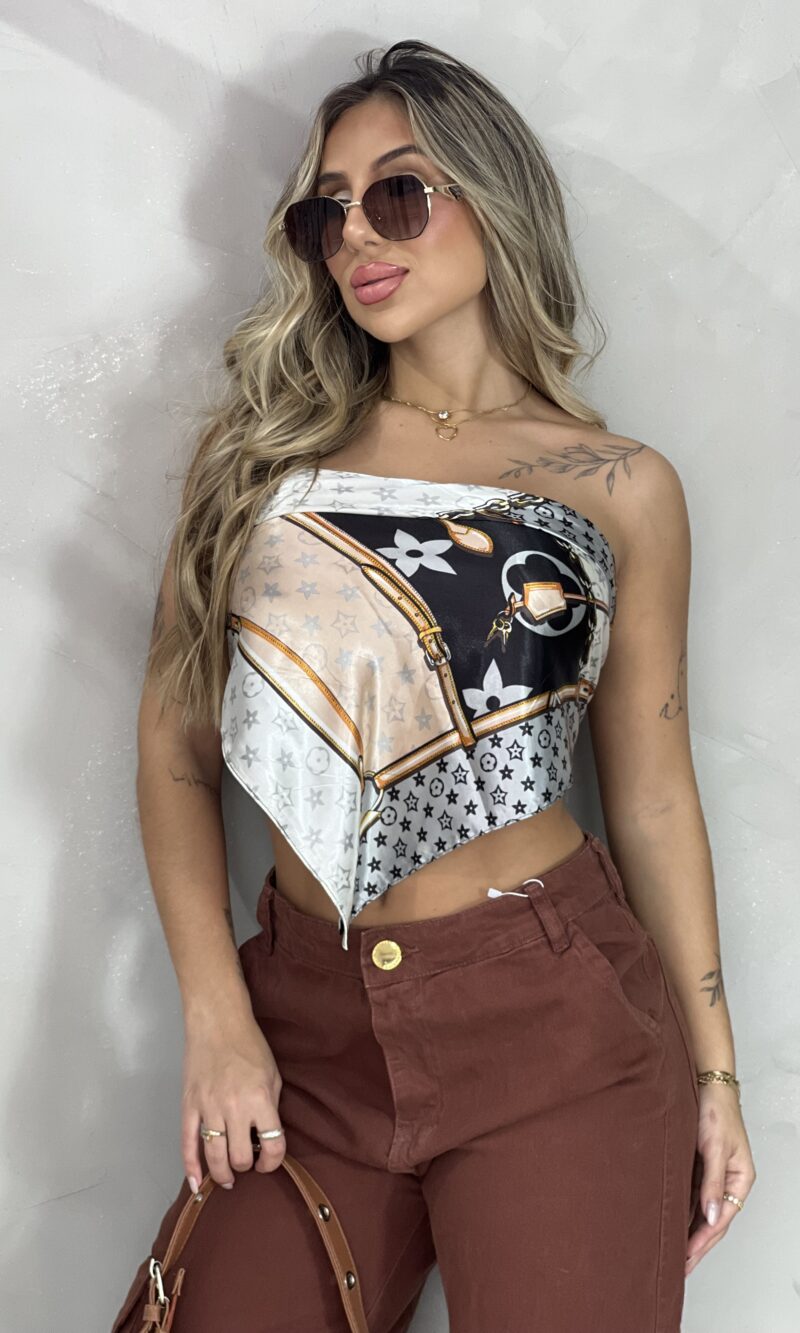 lenço multiformas cetim seda flor preto/off white lenço multiformas cetim seda flor preto/off white