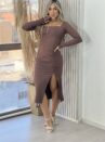 vestido midi manga longa kalifa marrom