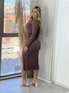 vestido midi manga longa kalifa marrom