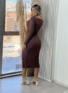vestido midi manga longa kalifa marrom
