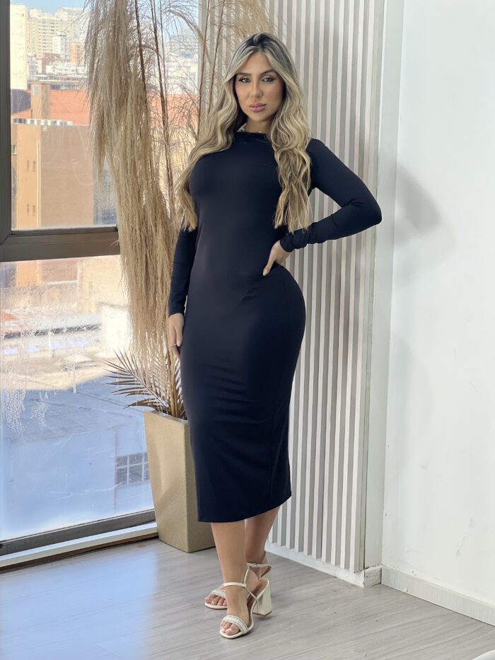 vestido midi manga longa mileidy preto vestido midi manga longa mileidy preto
