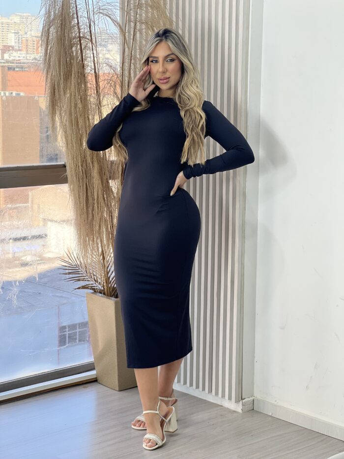 vestido midi manga longa mileidy preto