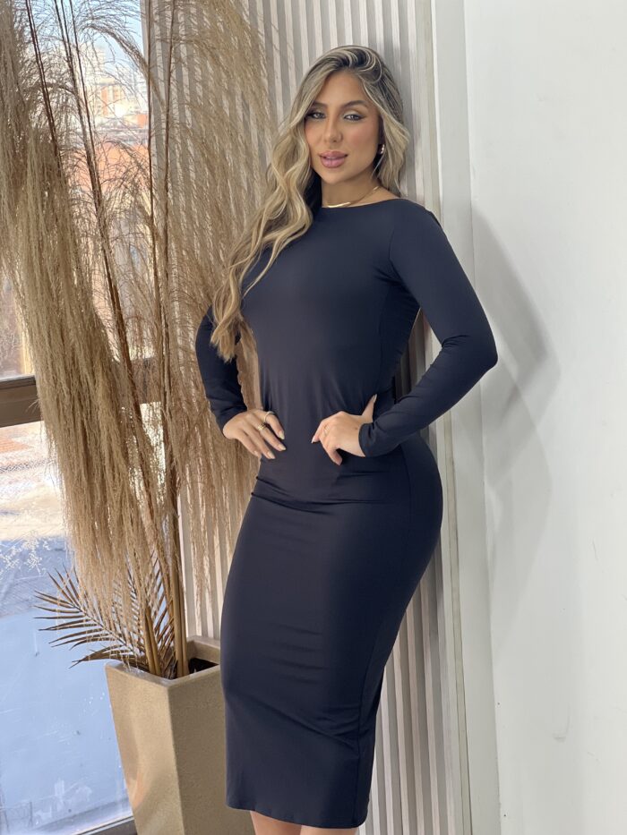 vestido midi manga longa mileidy preto vestido midi manga longa mileidy preto