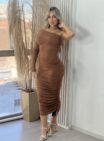 vestido midi manga longa janete marrom