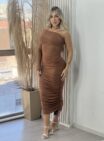 vestido midi manga longa janete marrom