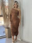 vestido midi manga longa janete marrom