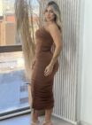 vestido midi manga longa janete marrom