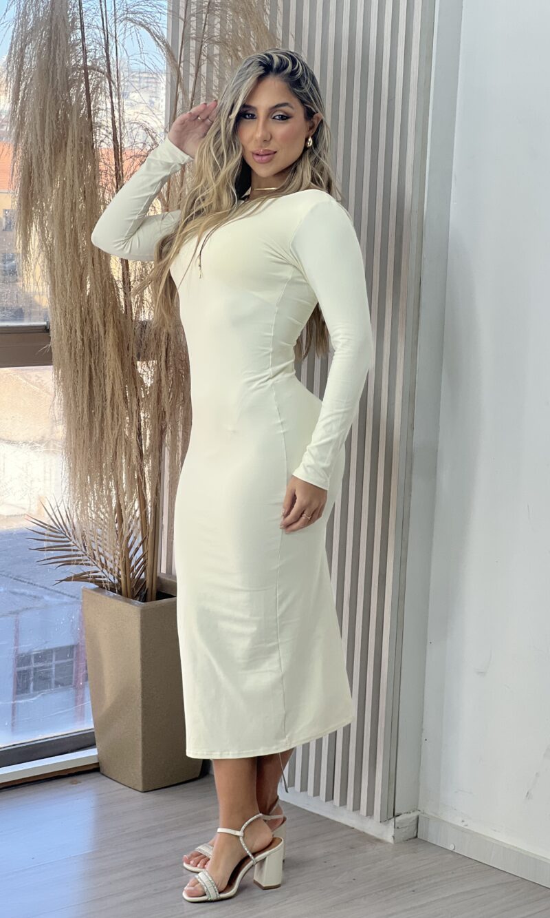 vestido midi manga longa mileidy off white vestido midi manga longa mileidy off white