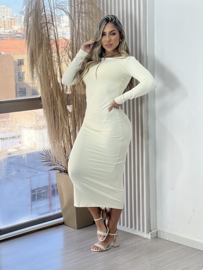 vestido midi manga longa mileidy off white