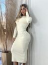 vestido midi manga longa mileidy off white