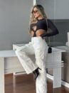 calça jeans wide leg palagio off white