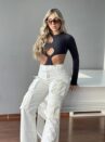calça jeans wide leg palagio off white