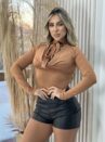 cropped manga longa milleny caramelo