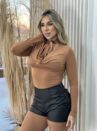 cropped manga longa milleny caramelo