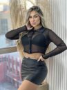 camisa cropped tule preto