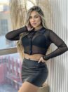 camisa cropped tule preto