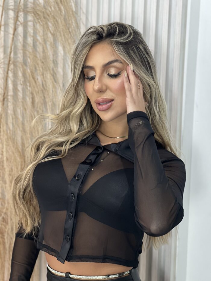 camisa cropped tule preto camisa cropped tule preto