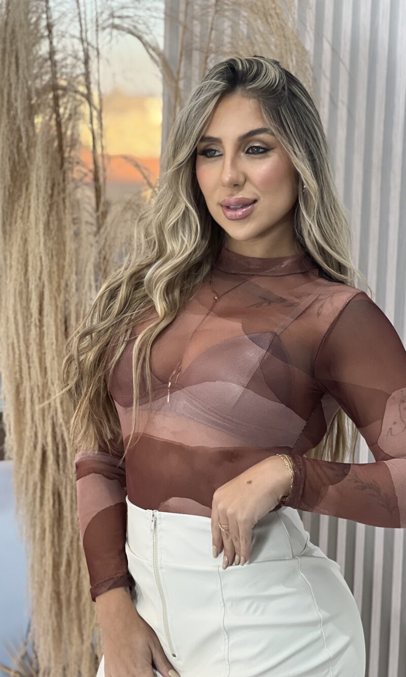 body tule mescla marrom/bege body tule mescla marrom/bege