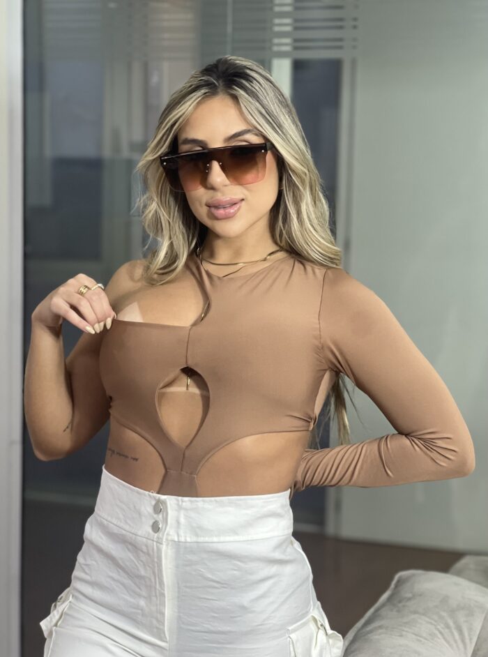 body manga longa gringa bege