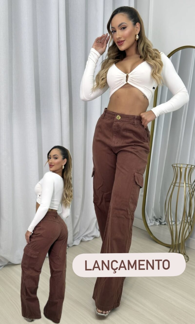 calça jeans wide leg antonia marrom
