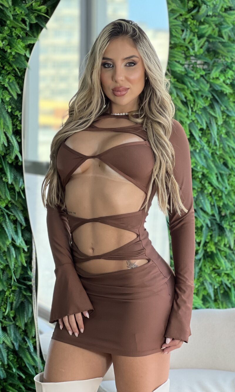 vestido manga longa dani marrom