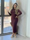 vestido midi manga longa mileidy marrom